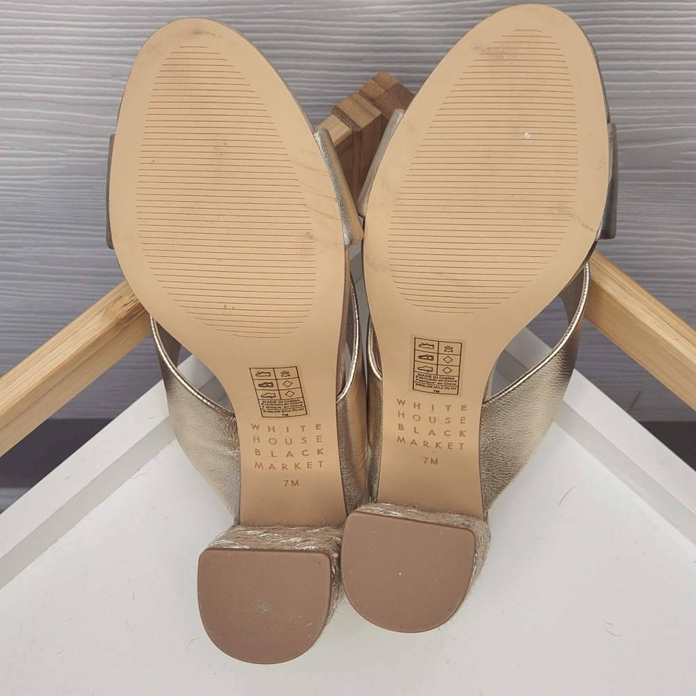White House Black Market Winslow Gold Leather Slide Sandals Rope Heel Mule 7M - Picture 10 of 11
